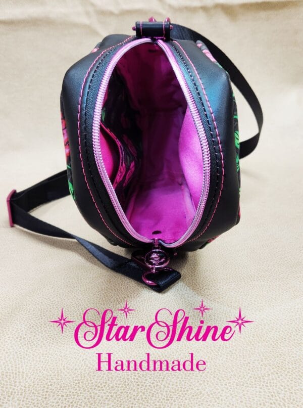 Vines and Roses Coffin Crossbody Bag. Interior View.