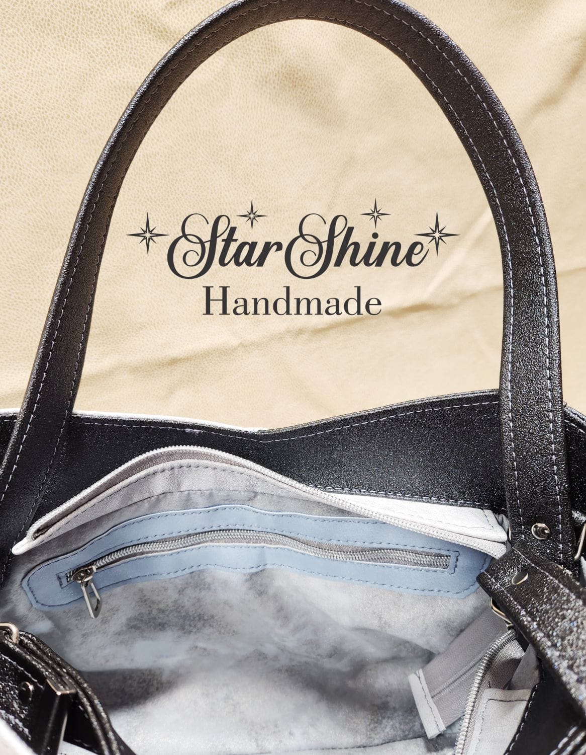 Sparkling Vintage Themed Winter Wonderland. Top Interior View Showing Pocket.