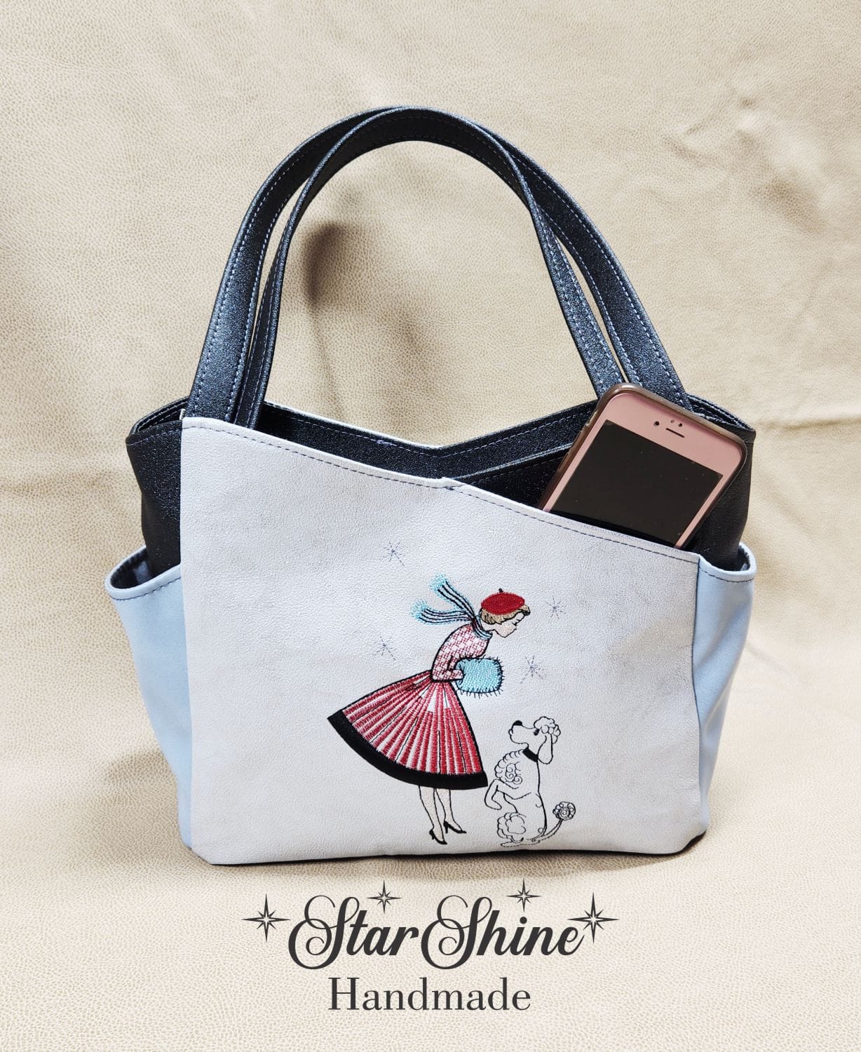 Sparkling Vintage Themed Winter Wonderland. Full Front View Showing Cell Phone Pocket.