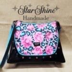 Pink and Aqua Leopard Floral Handbag. Full View.