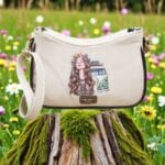 Boho Hippy Girl Small Crossbody Bag. Front View.