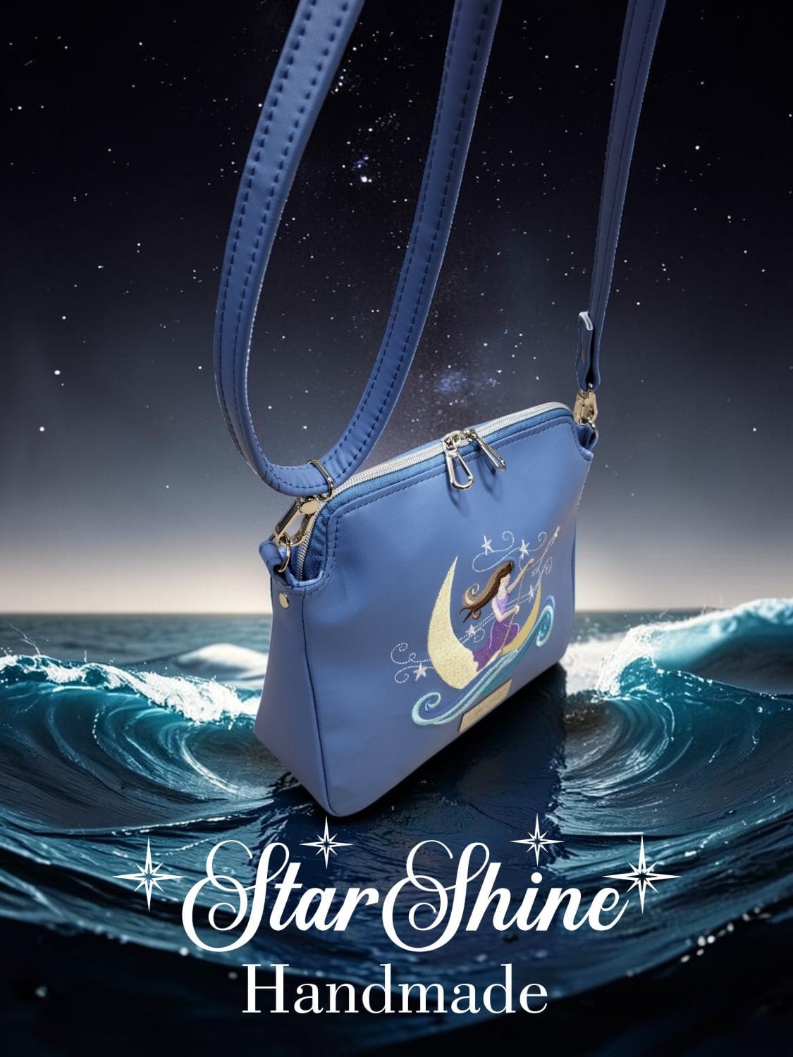 The Dreamer Small Blue Crossbody. Upper Side View