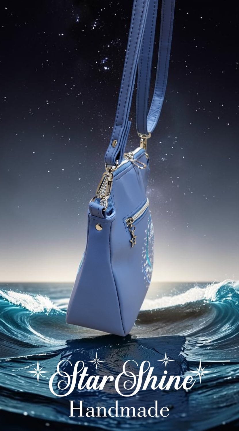 The Dreamer Small Blue Crossbody. Side View