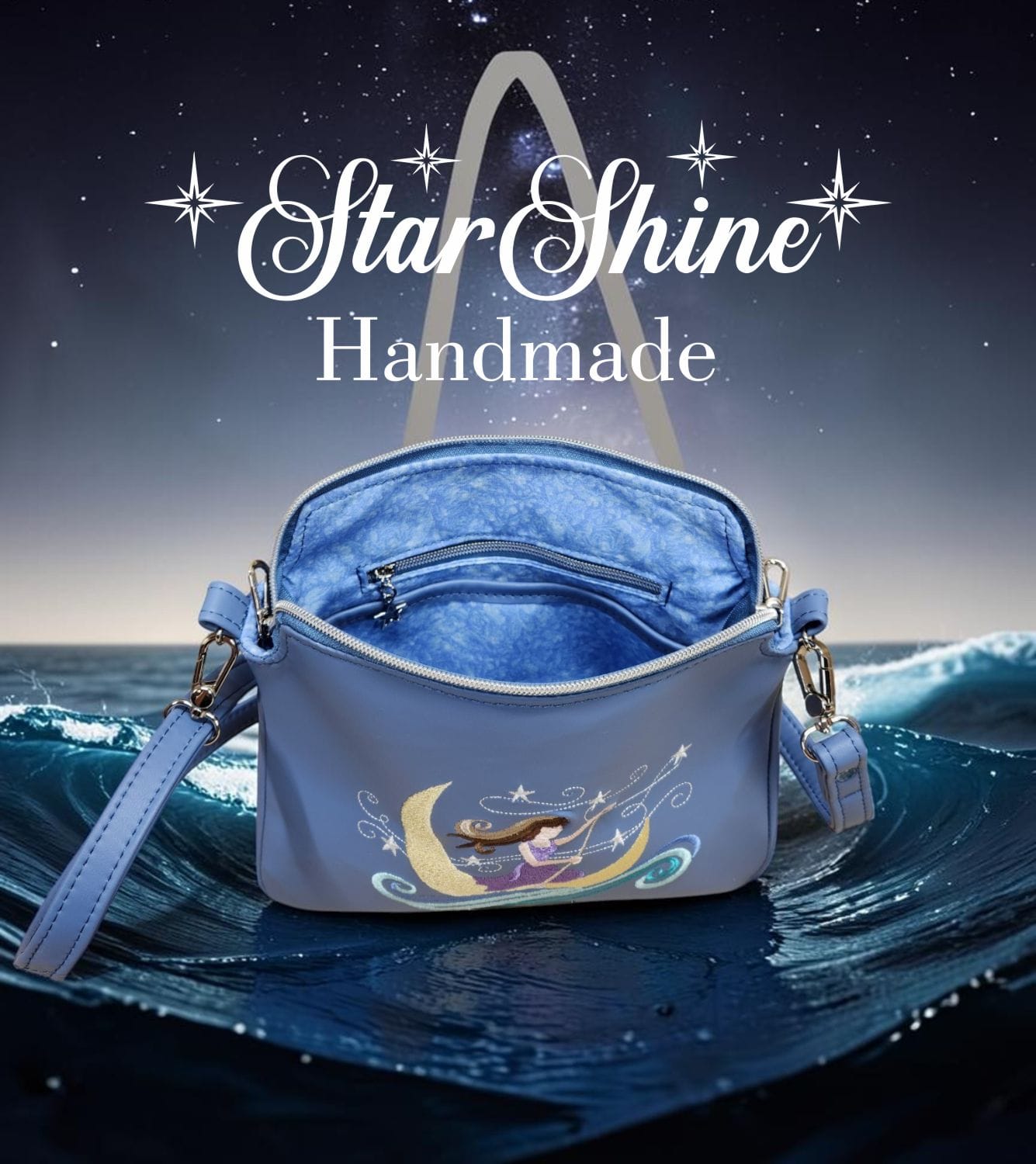 The Dreamer Small Blue Crossbody. Front Interior View