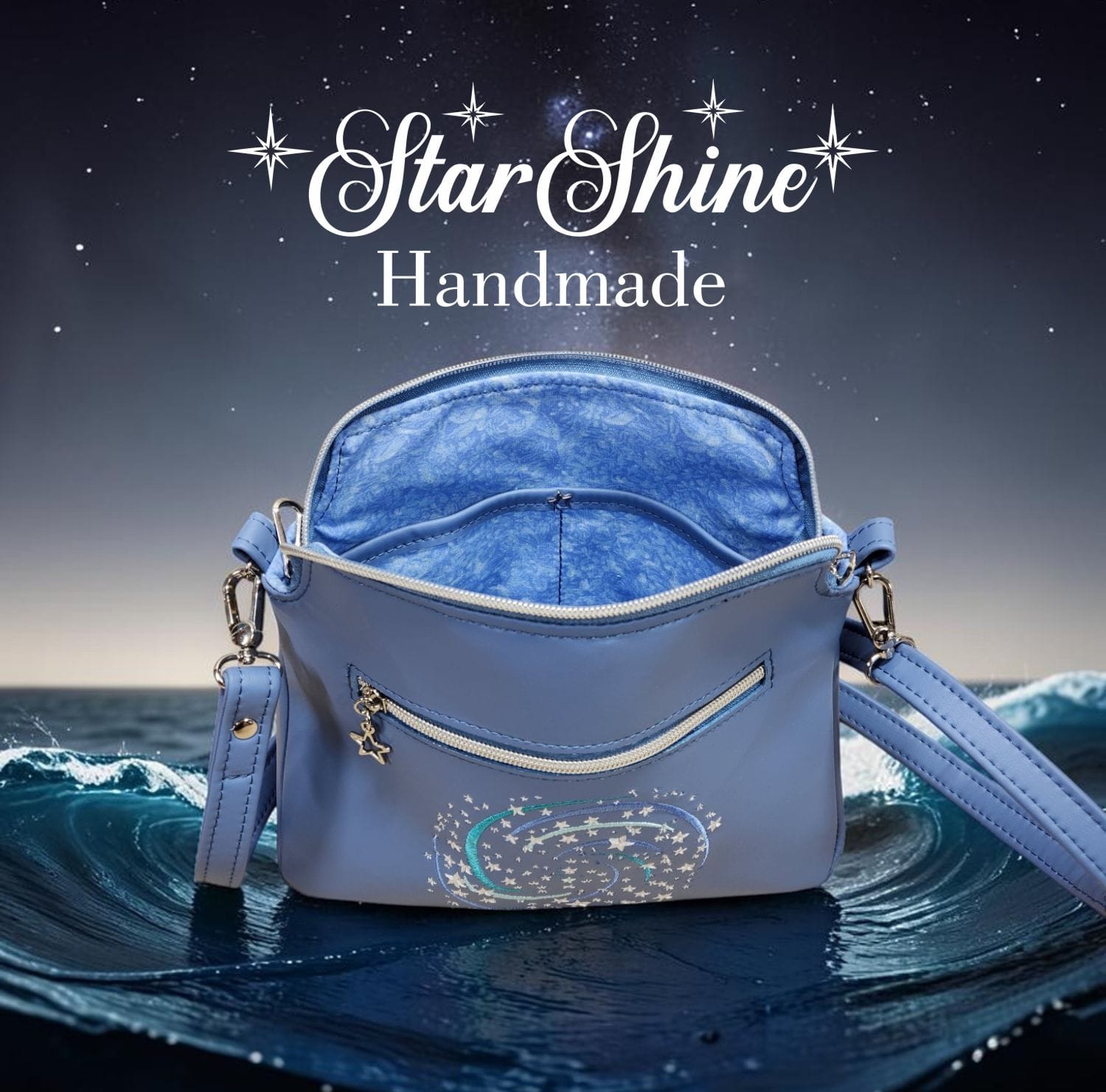 The Dreamer Small Blue Crossbody. Rear/Interior View