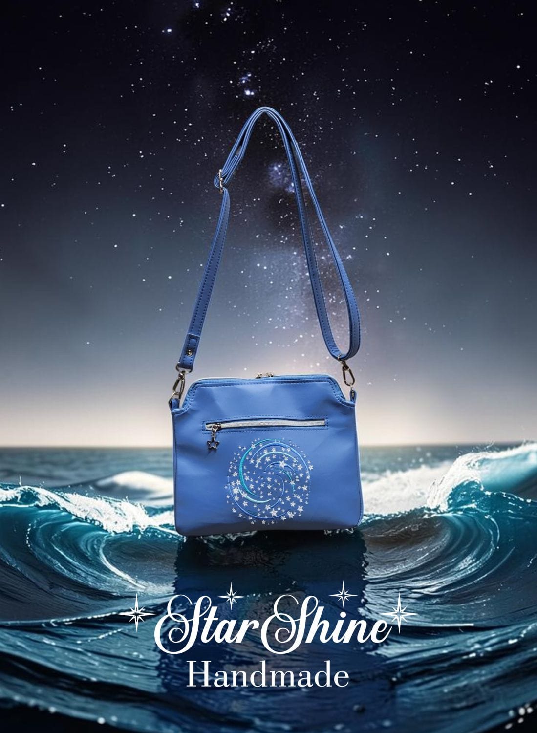 The Dreamer Small Blue Crossbody. Rear View