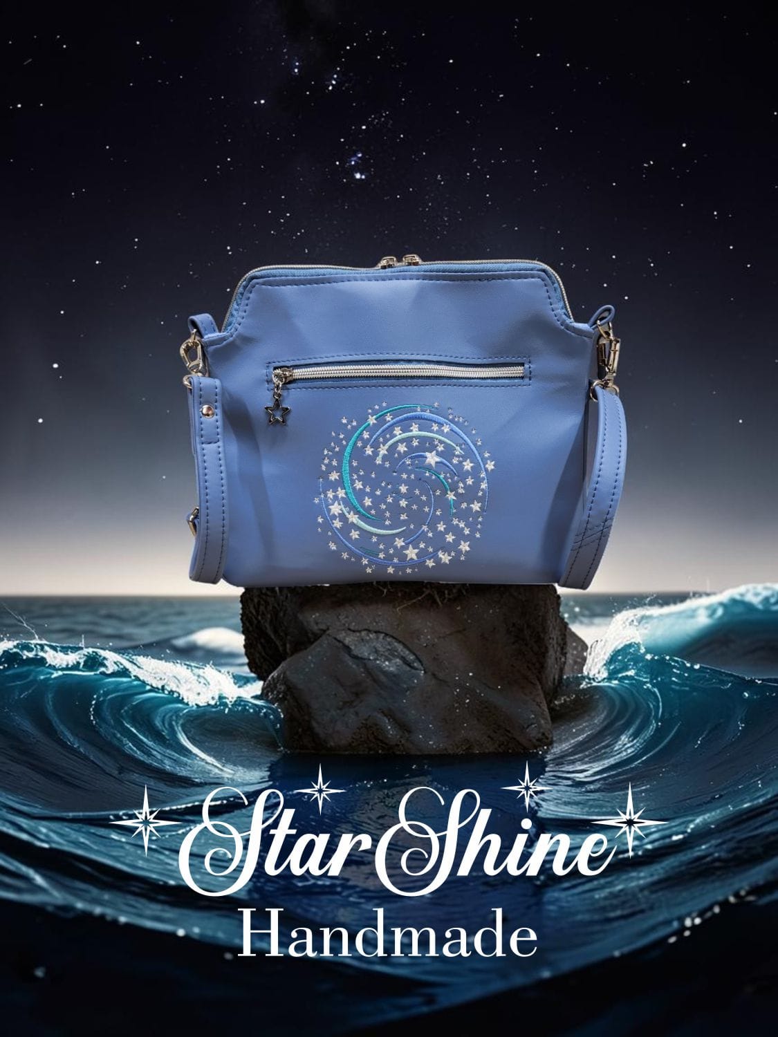 The Dreamer Small Blue Crossbody. Rear View