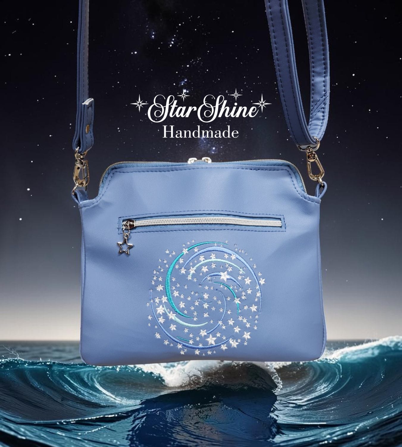 The Dreamer Small Blue Crossbody. Rear View