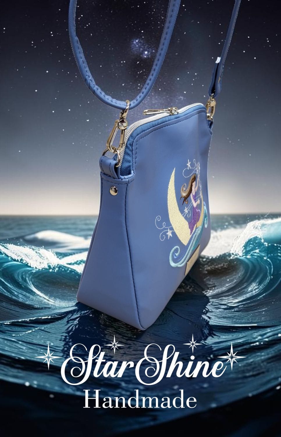 The Dreamer Small Blue Crossbody. Upper Side View