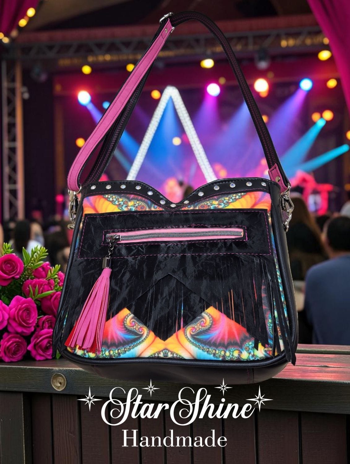 Colorful Fringe Bag. Rear View.