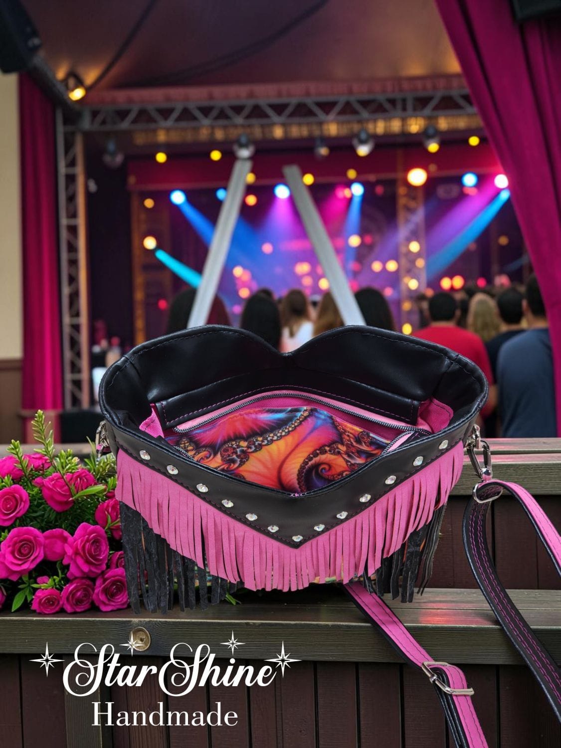 Colorful Fringe Bag. Interior Slip Pocket.