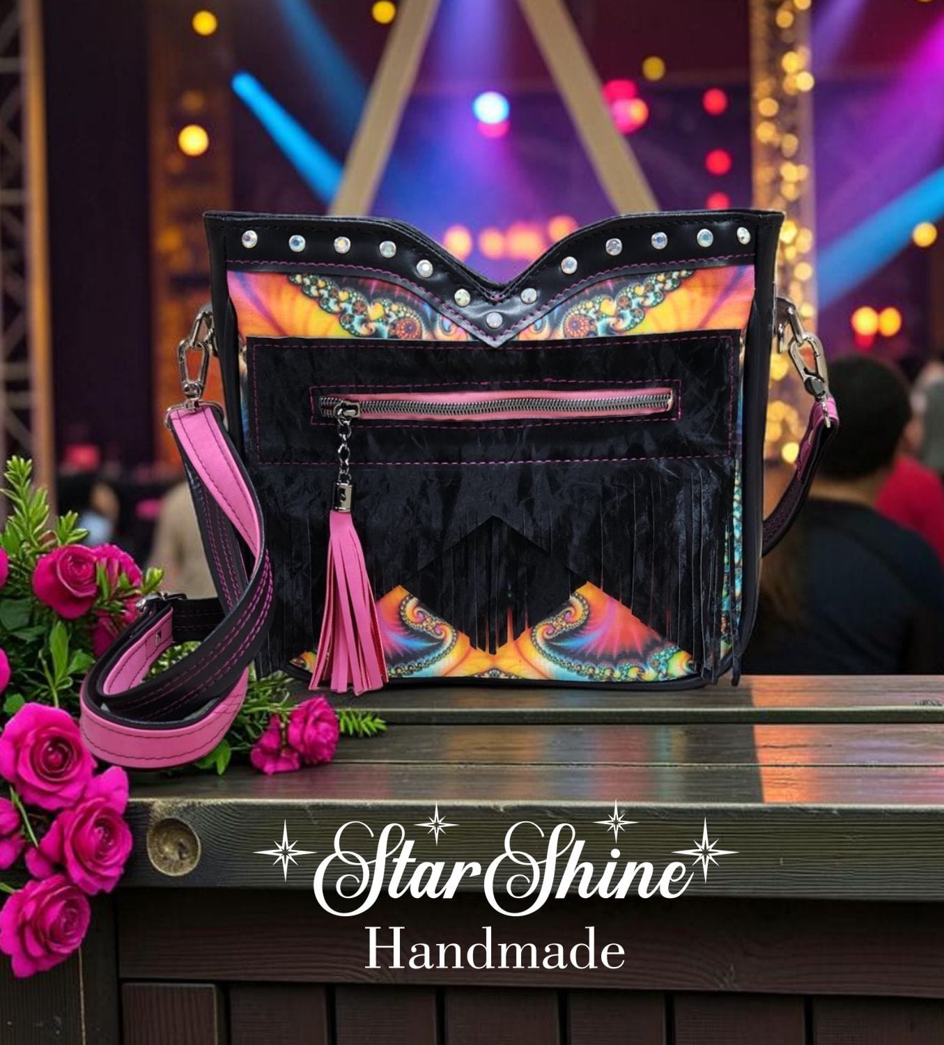 Colorful Fringe Bag. Rear View.