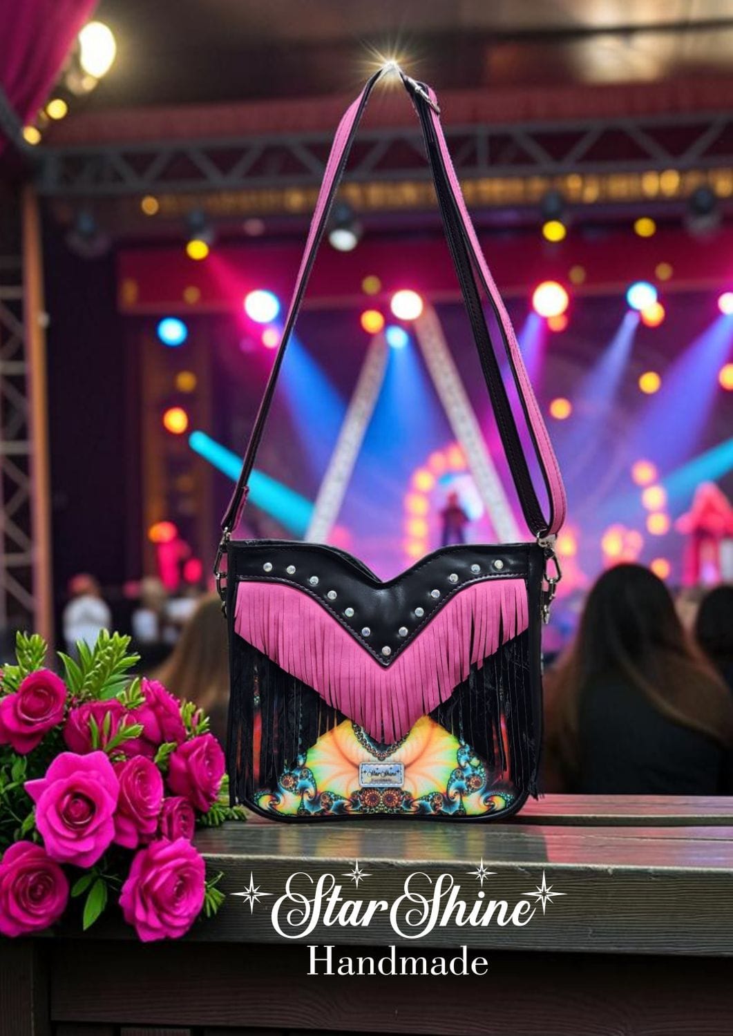 Colorful Fringe Bag. Front View.