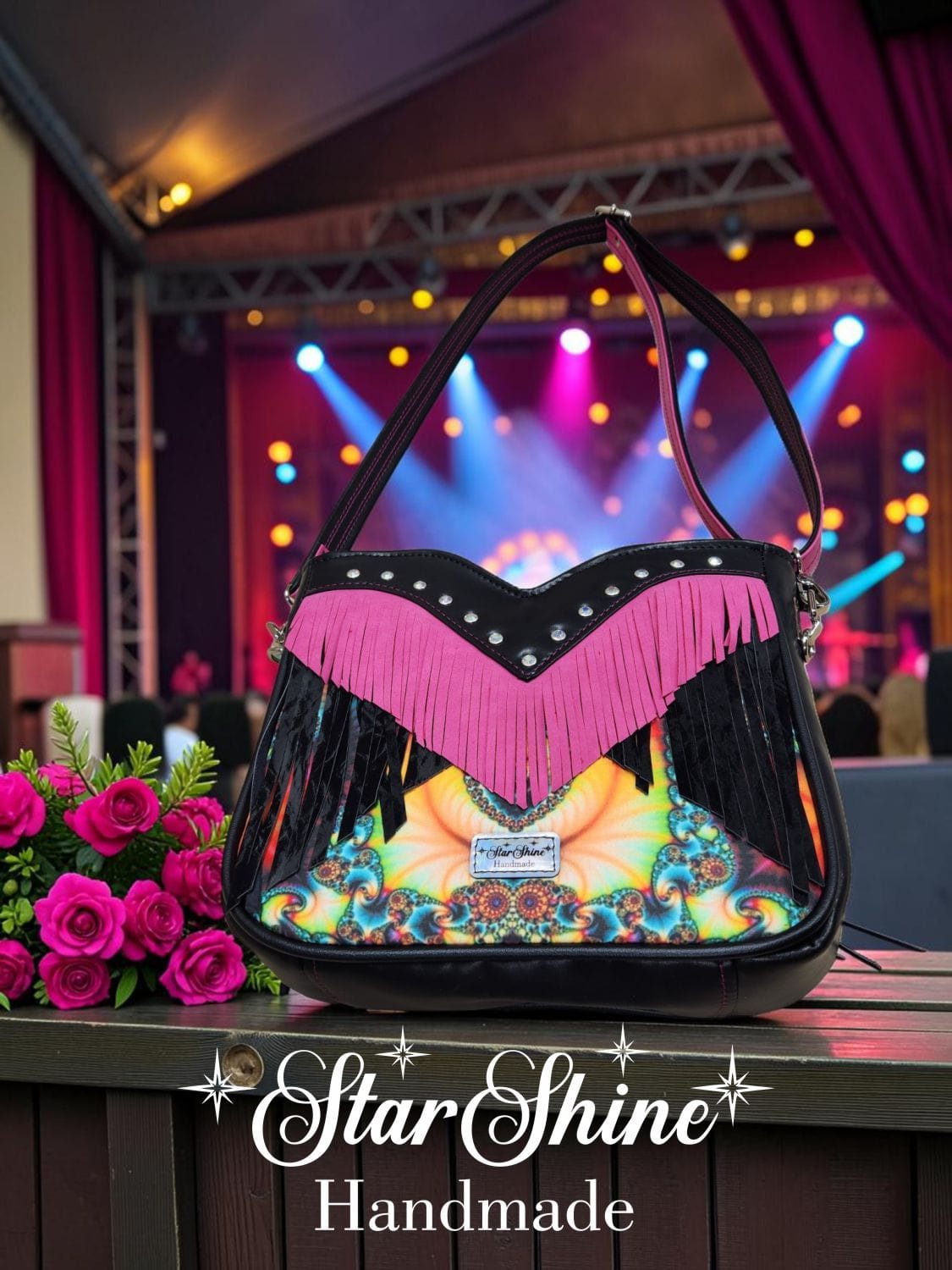 Colorful Fringe Bag. Front View.