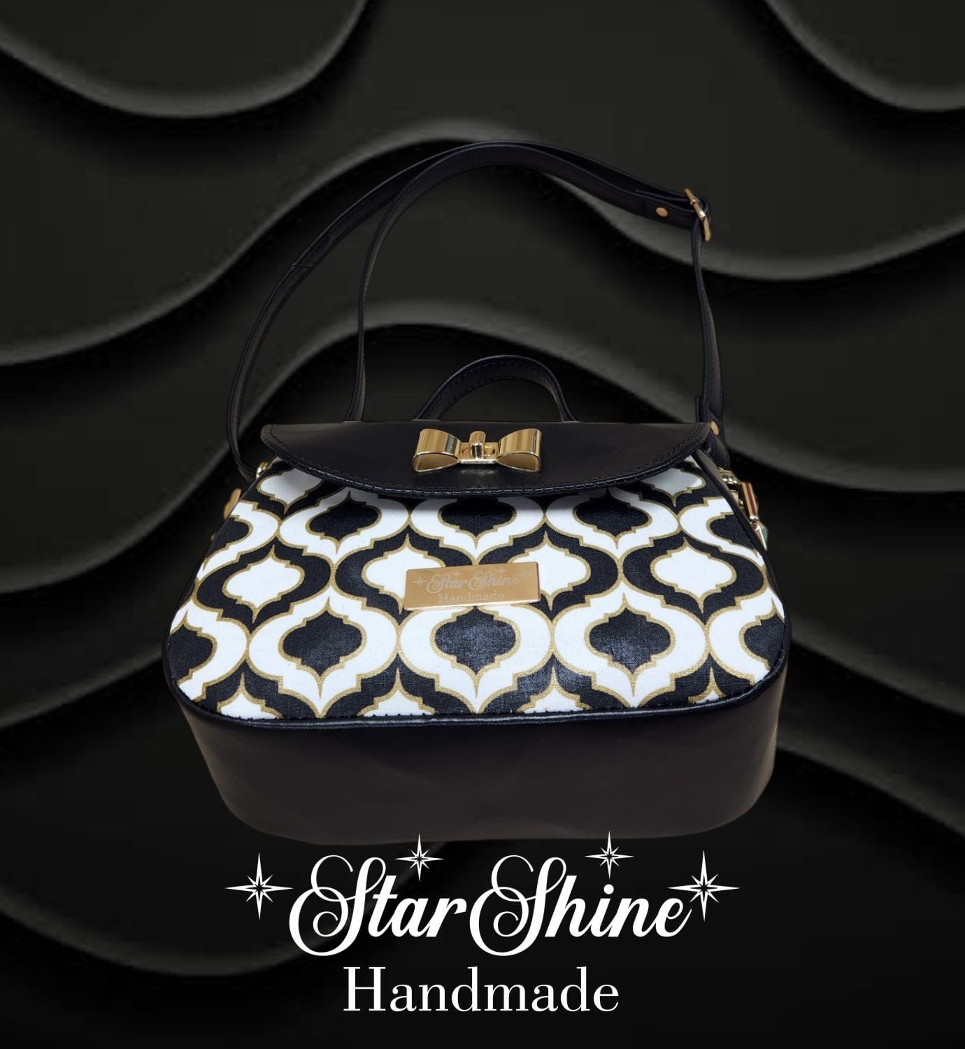Black and Gold Mabel Crossbody. Bottom View.