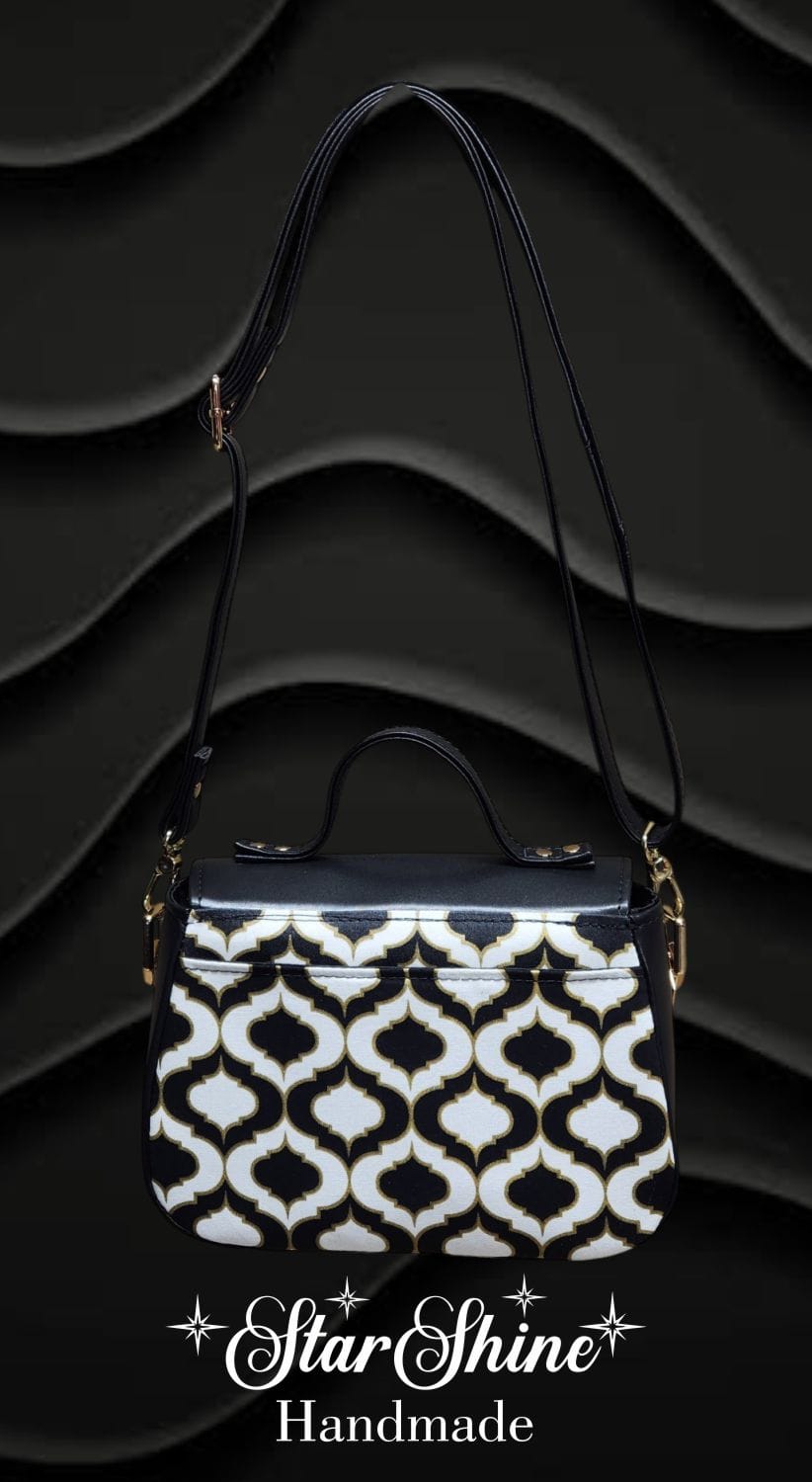 Black and Gold Mabel Crossbody. Rear View.