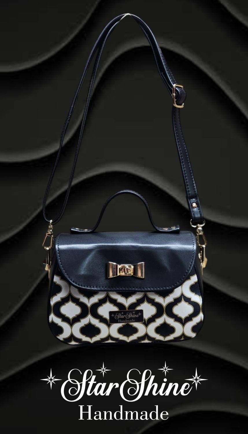 Black and Gold Mabel Crossbody. Front View.