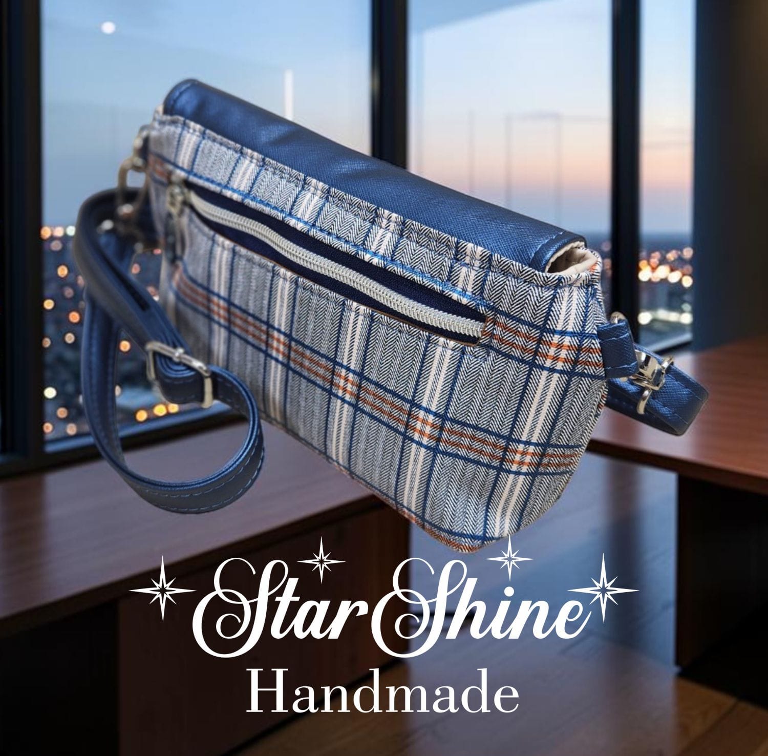 Blue Plaid Bangle. Rear/Side View.