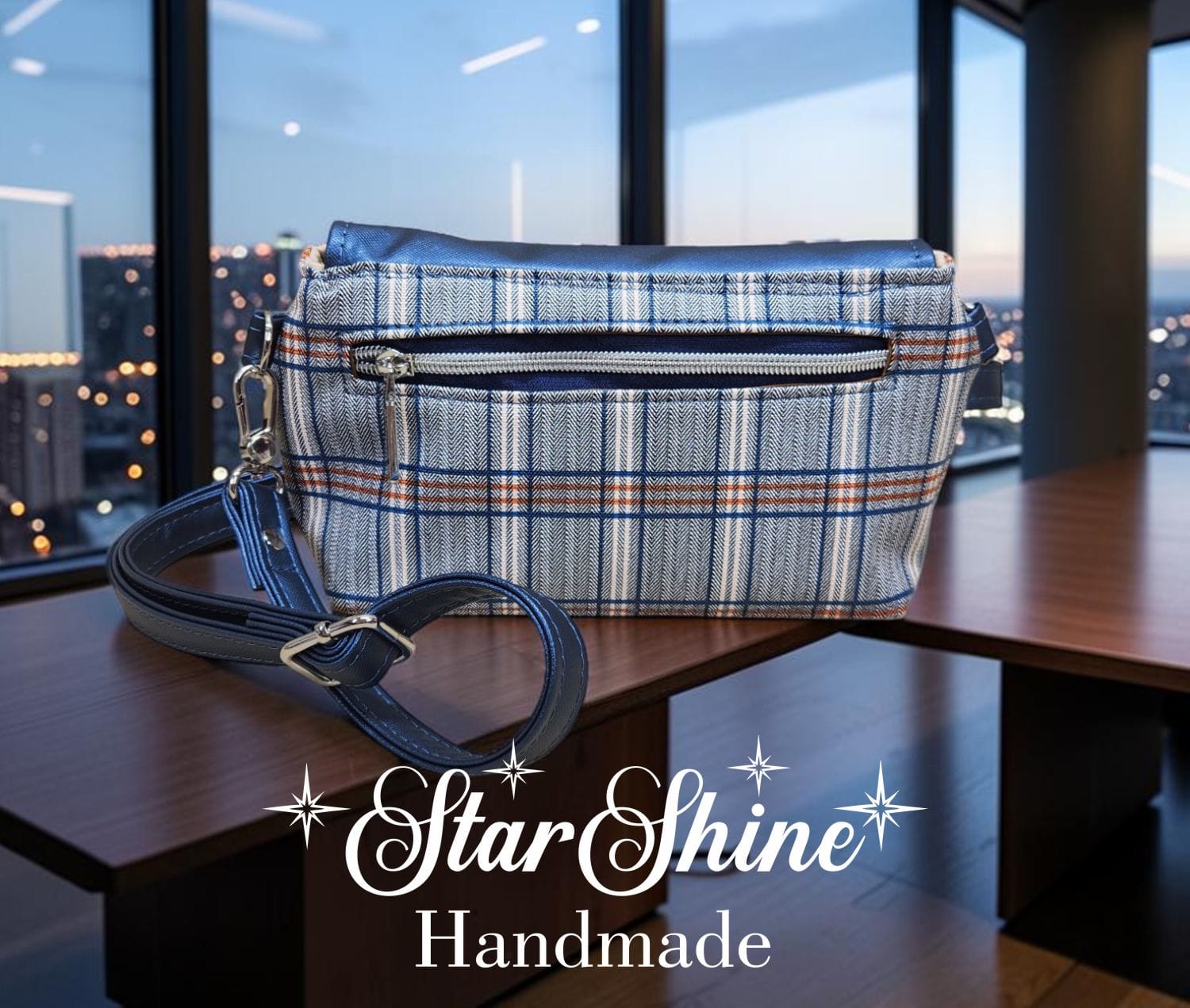 Blue Plaid Bangle. Rear View.