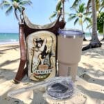 Retro Mermaid Water Bottle Bag and Wallet. Front View. With included water bottle.