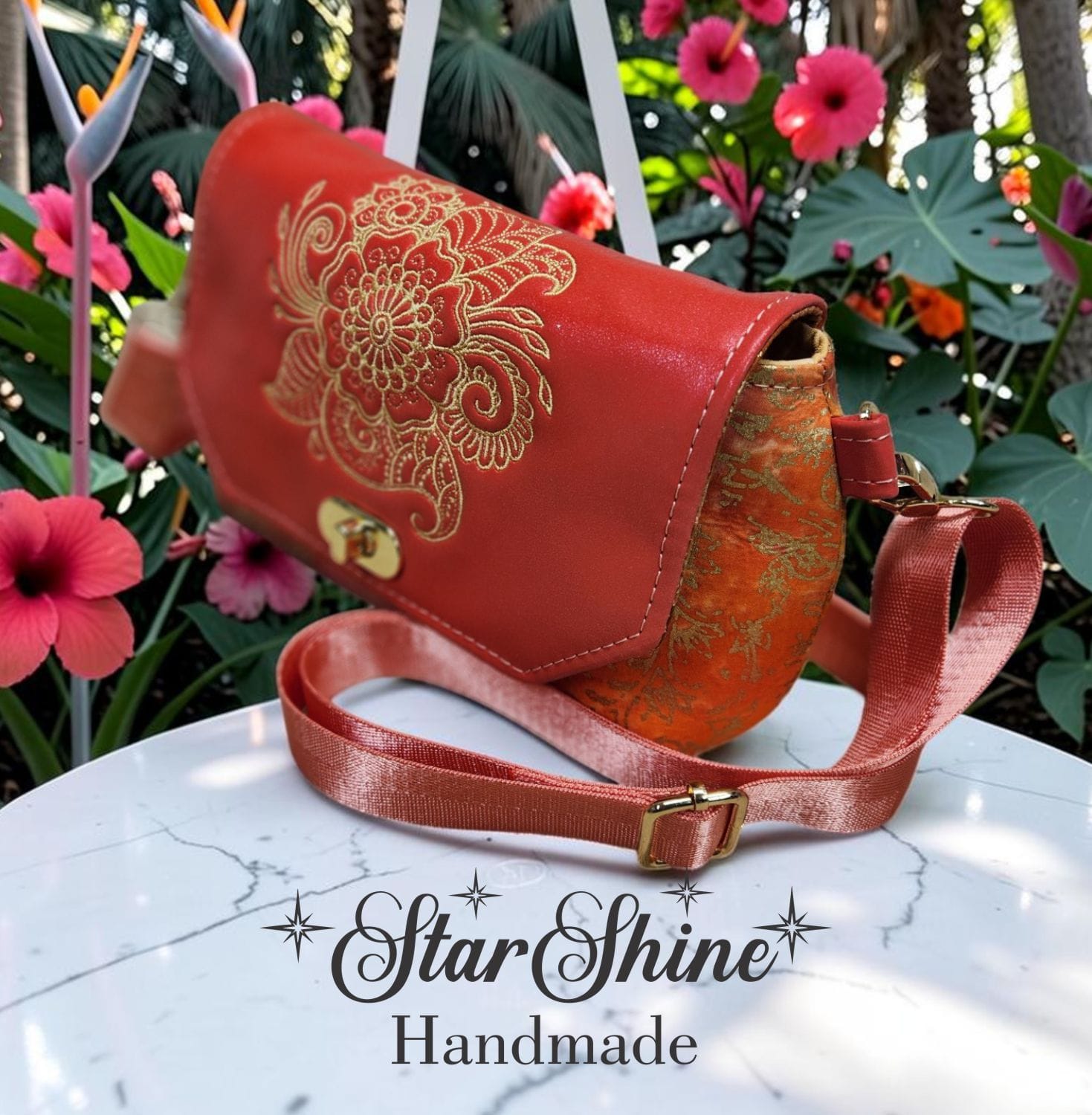 Coral and Rose Batik. Front/Side View.