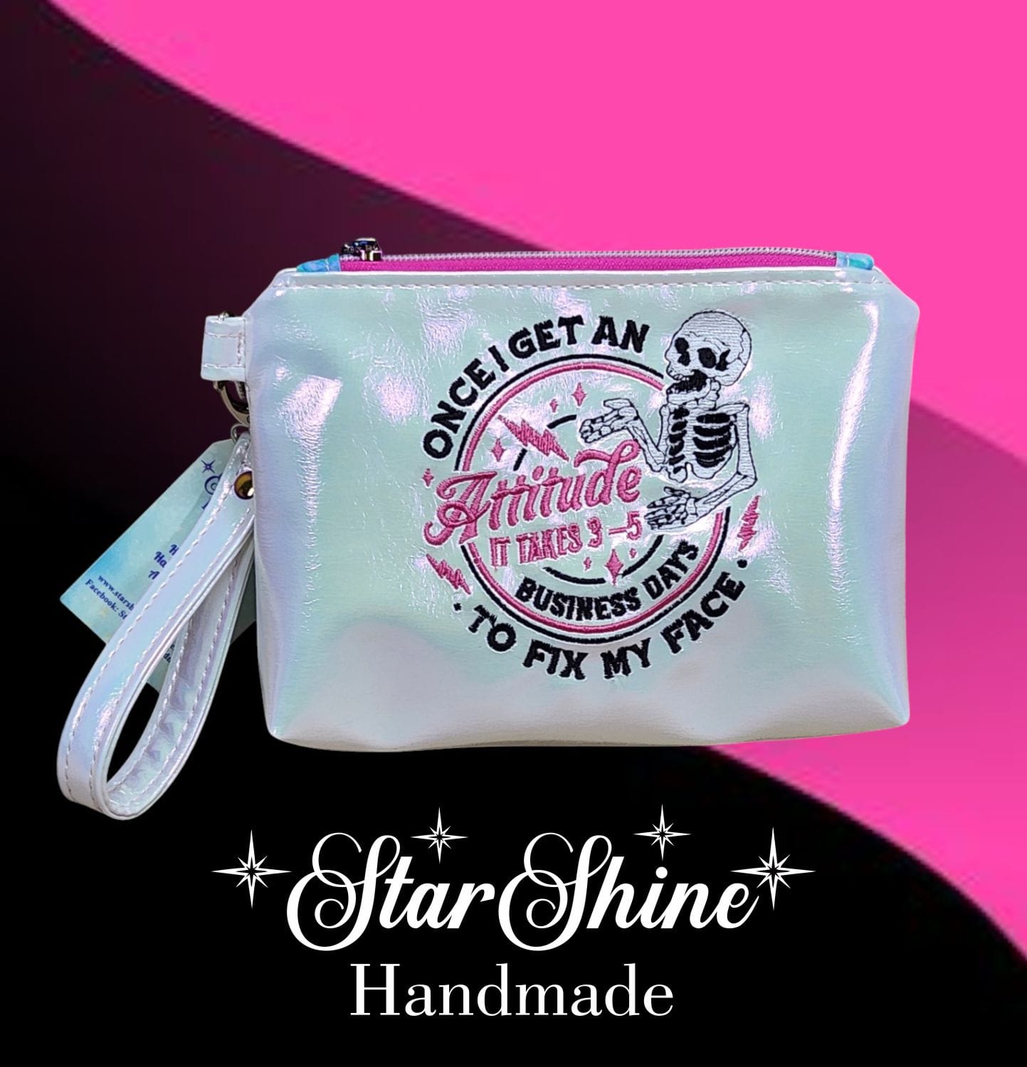 Iridescent Sarcastic Wristlet. Front View