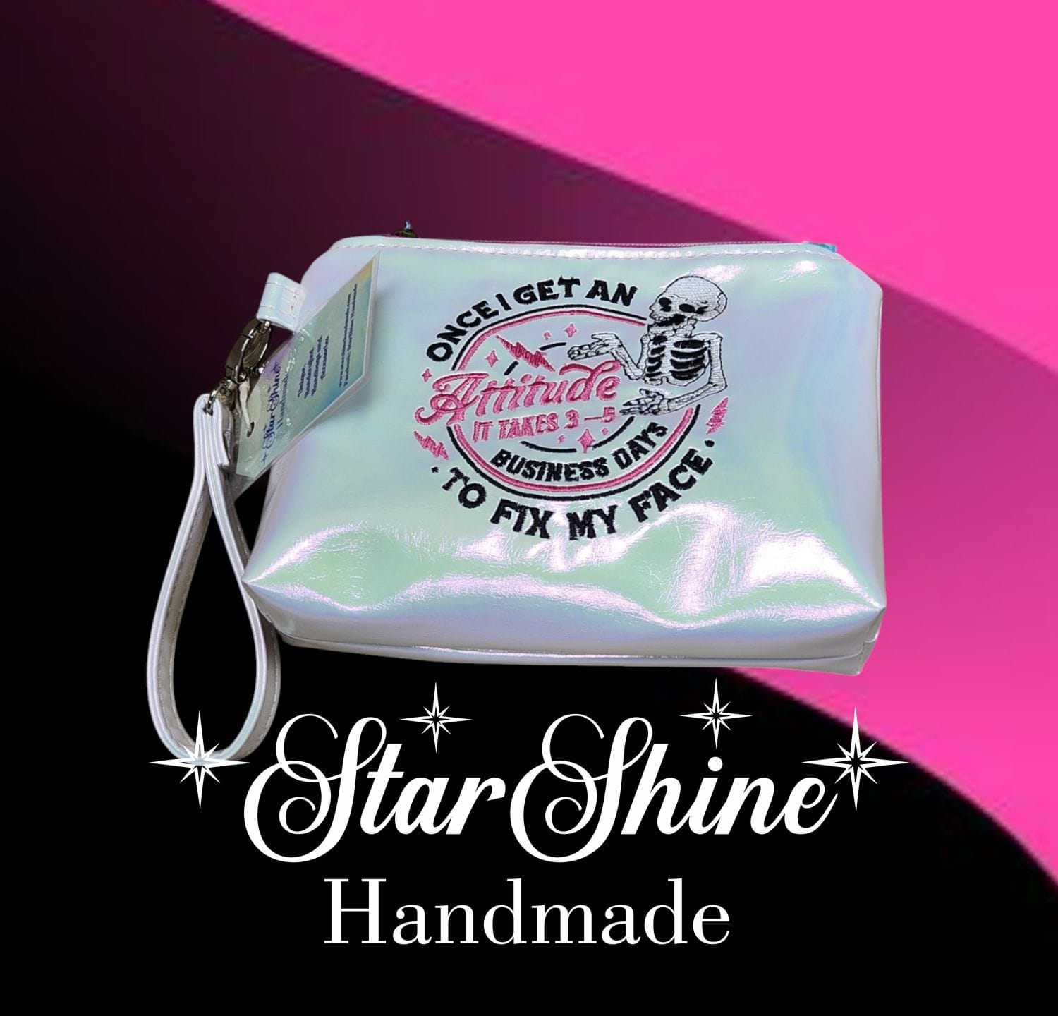 Iridescent Sarcastic Wristlet. Front View.