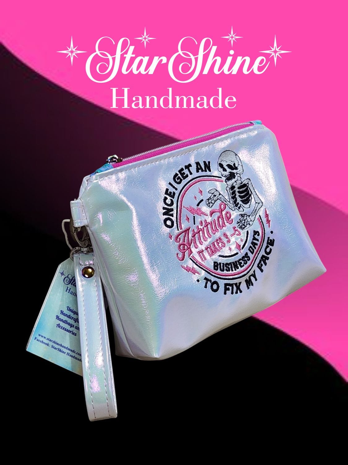 Iridescent Sarcastic Wristlet. Side View