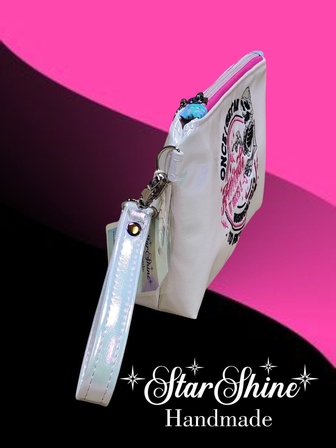 Iridescent Sarcastic Wristlet. Top/Side View