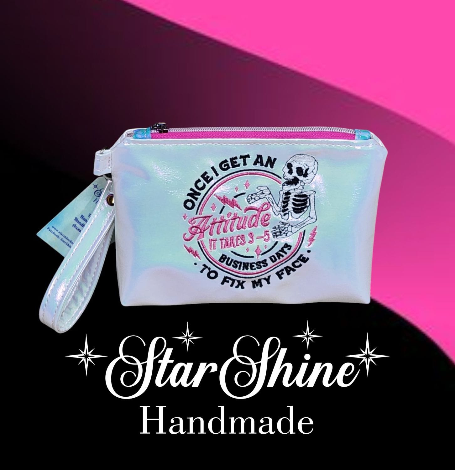 Iridescent Sarcastic Wristlet. Front View.