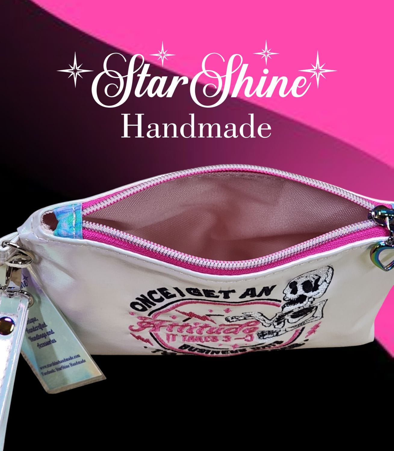 Iridescent Sarcastic Wristlet. Top/Interior View.