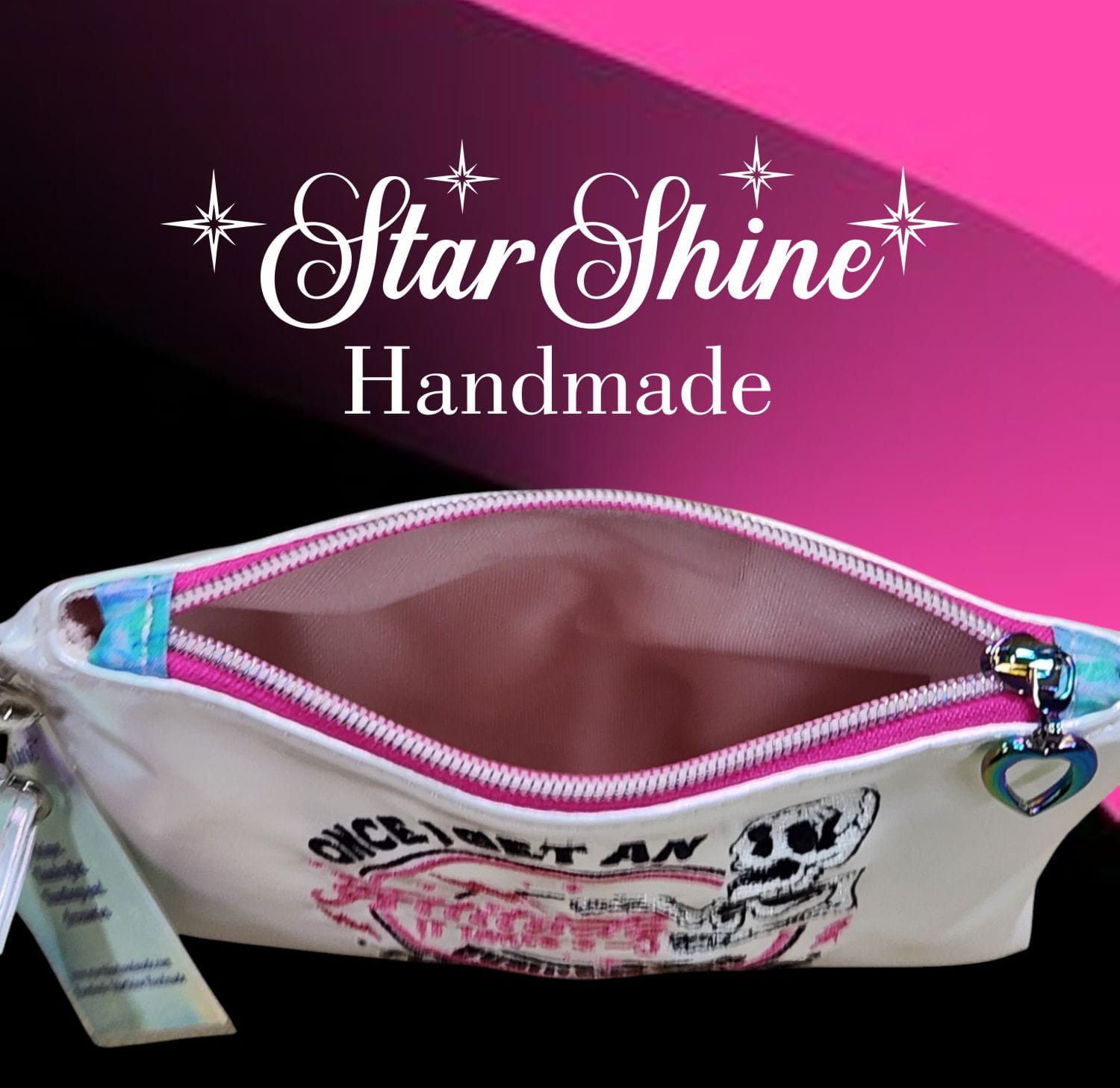 Iridescent Sarcastic Wristlet. Top/Interior View.