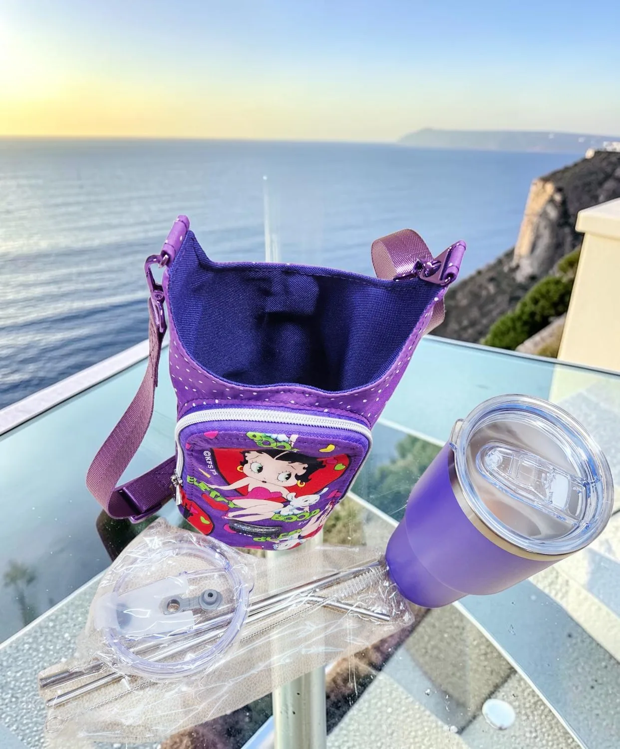 Iconic Betty Boop Water Bottle Bag. Interior View.