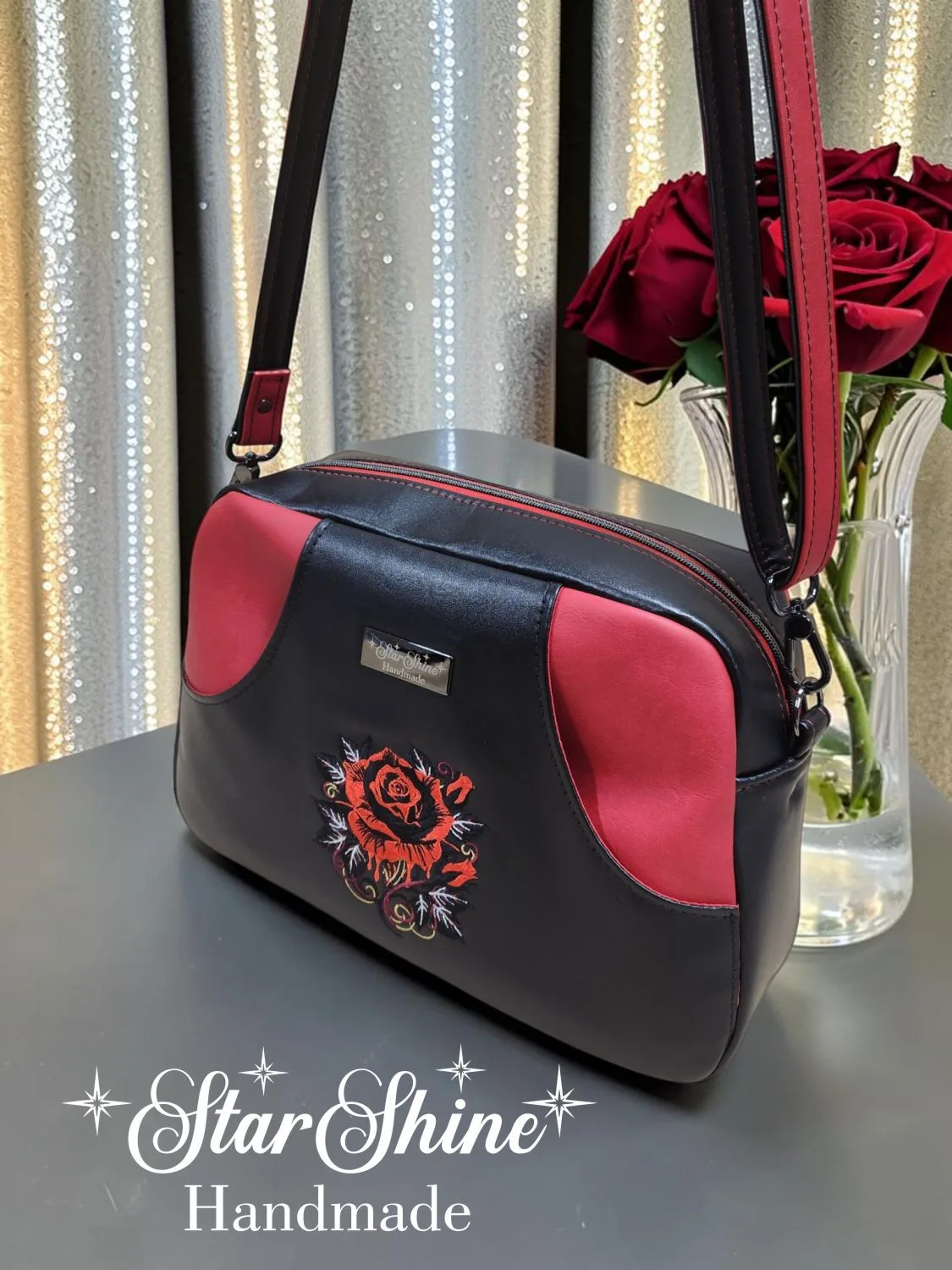 Black and Red Cynthia. Front/Side View.