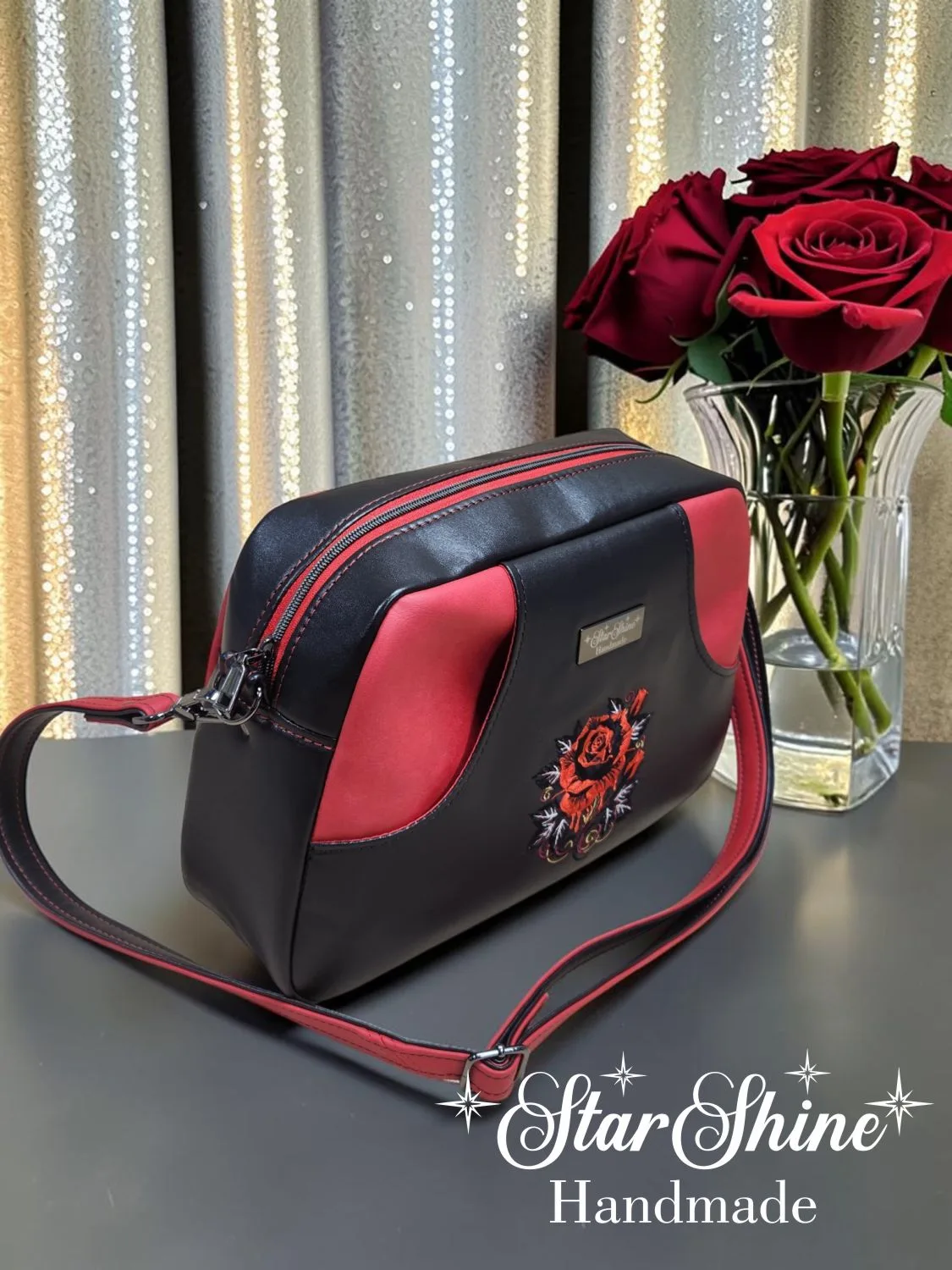 Black and Red Cynthia. Front/Side View.