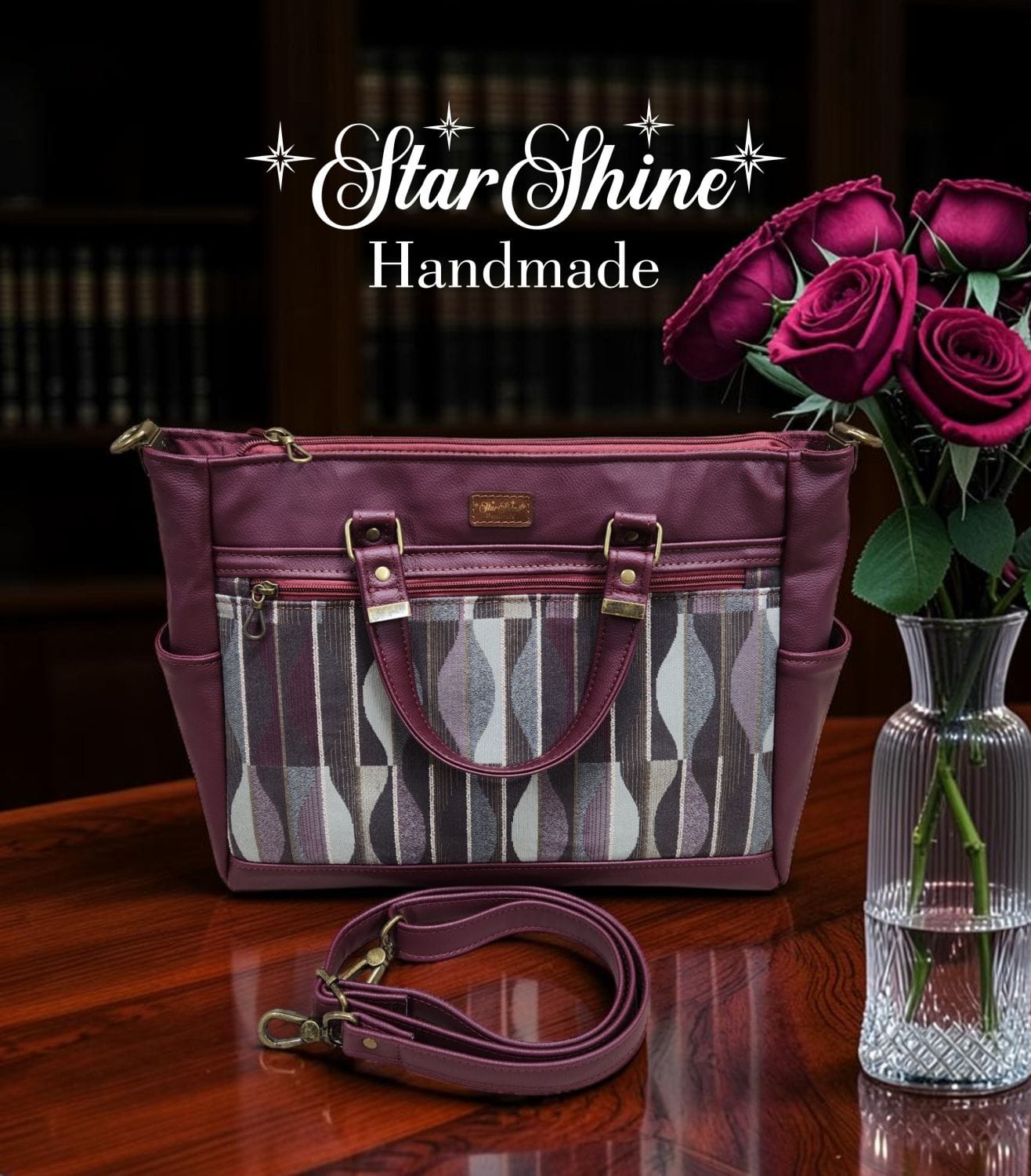 Burgundy Classic Tote. Front View.