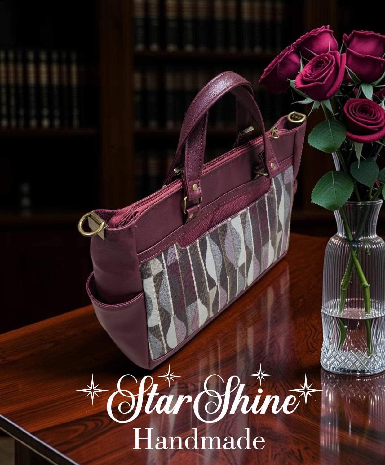 Burgundy Classic Tote. Top View.