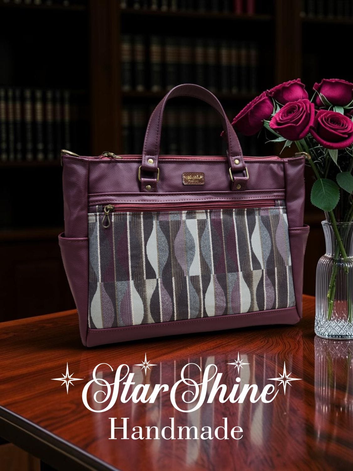 Burgundy Classic Tote. Front View.