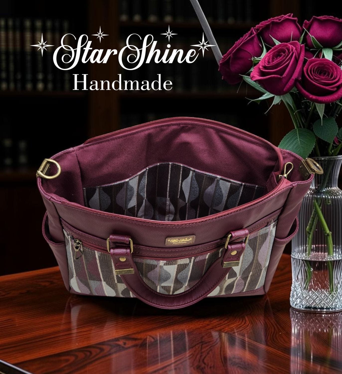 Burgundy Classic Tote. Interior View.