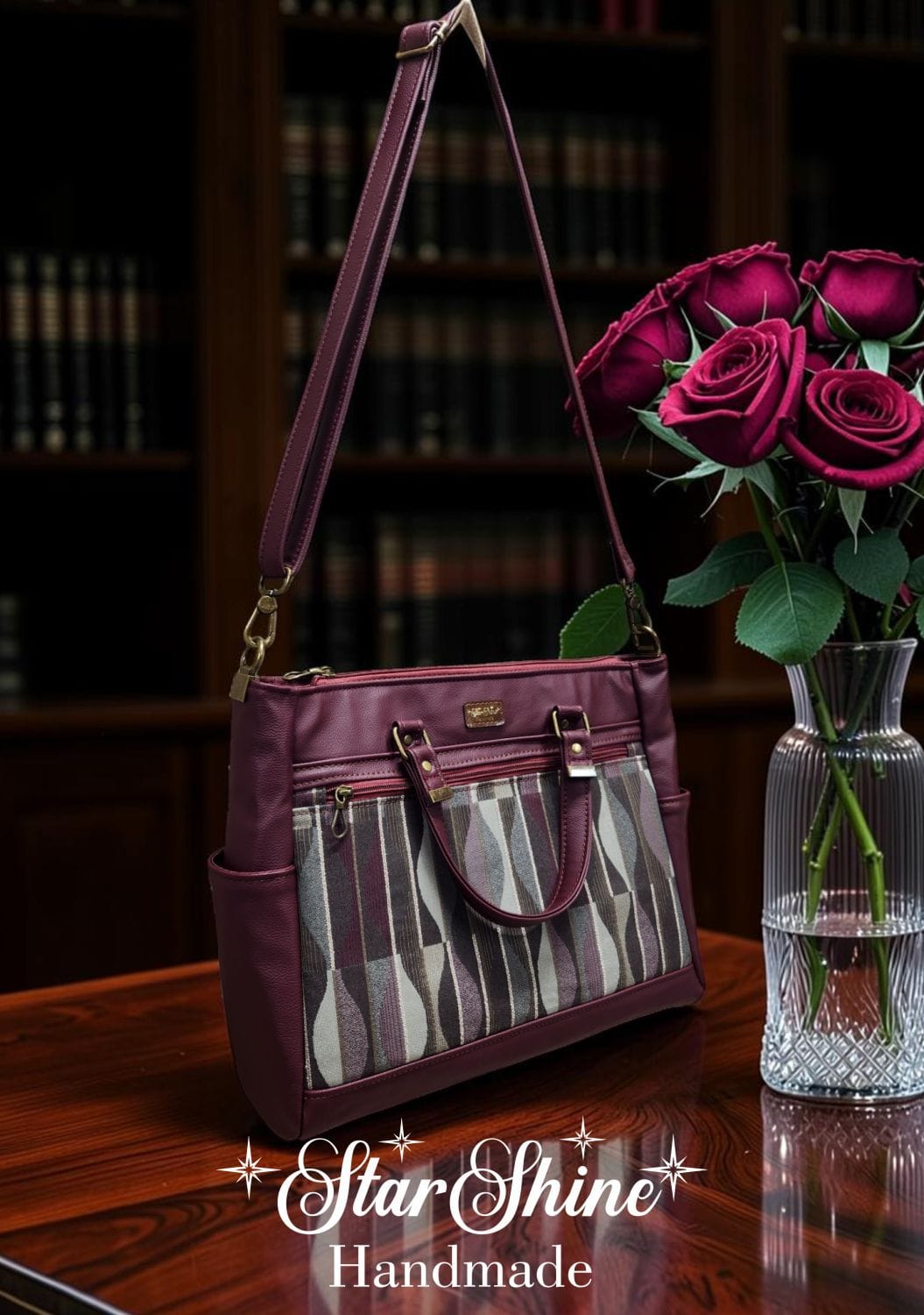 Burgundy Classic Tote. Side View.