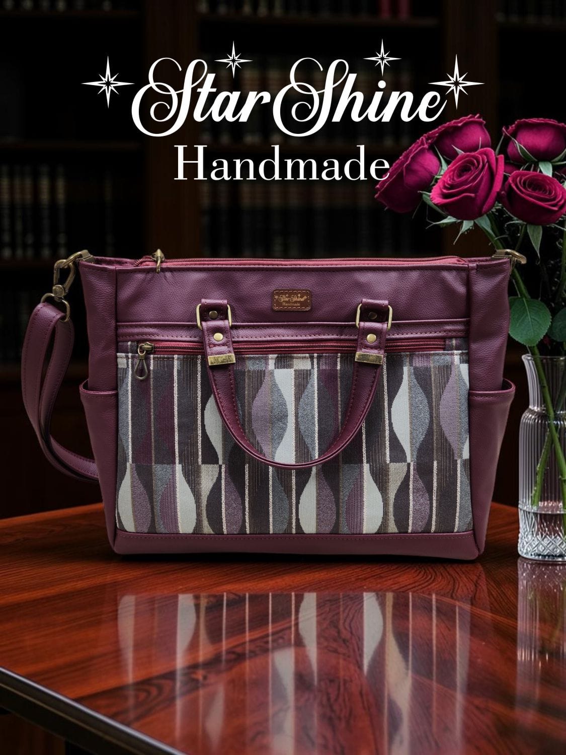 Burgundy Classic Tote. Font View.