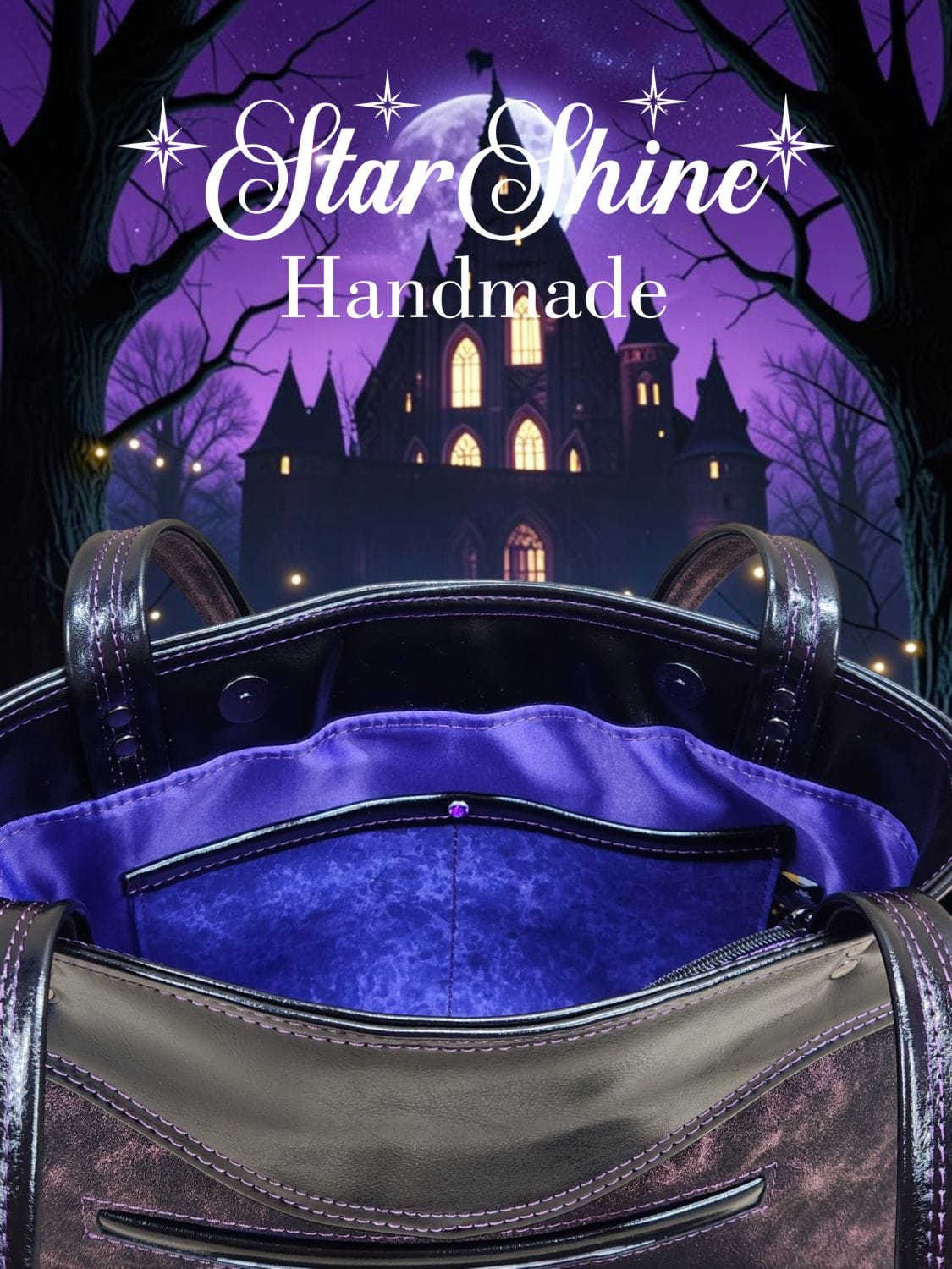 Purple Fairy Queen Sweetheart Bag. Interior View.
