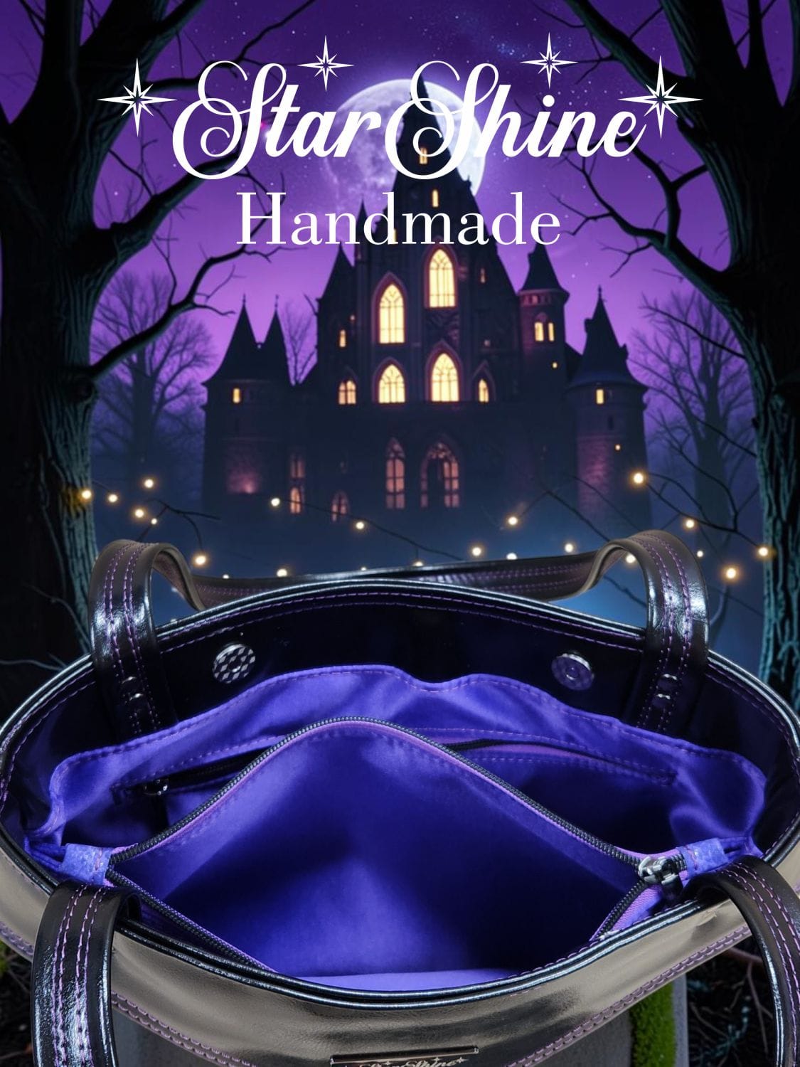 Purple Fairy Queen Sweetheart Bag. Interior View.