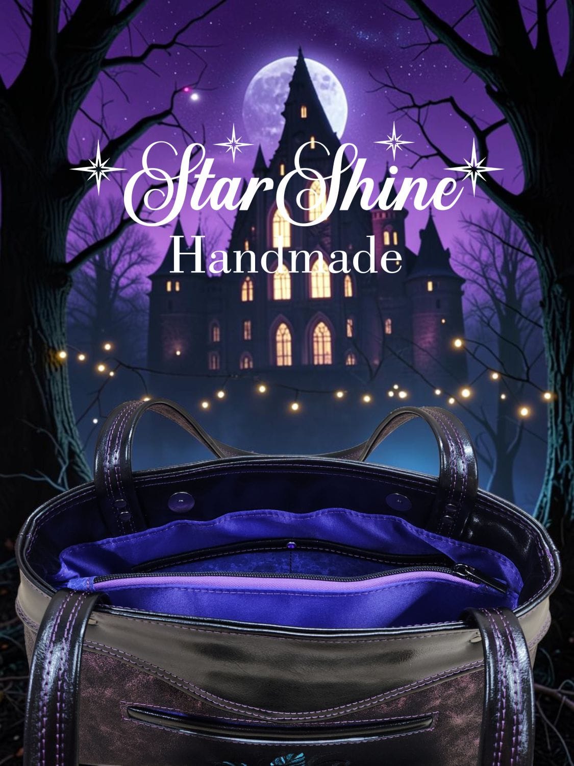 Purple Fairy Queen Sweetheart Bag. Interior View.