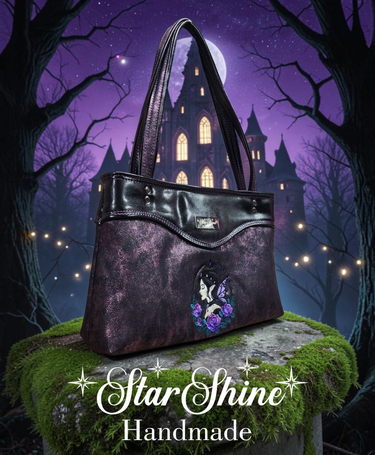 Purple Fairy Queen Sweetheart Bag. Front/Side View.