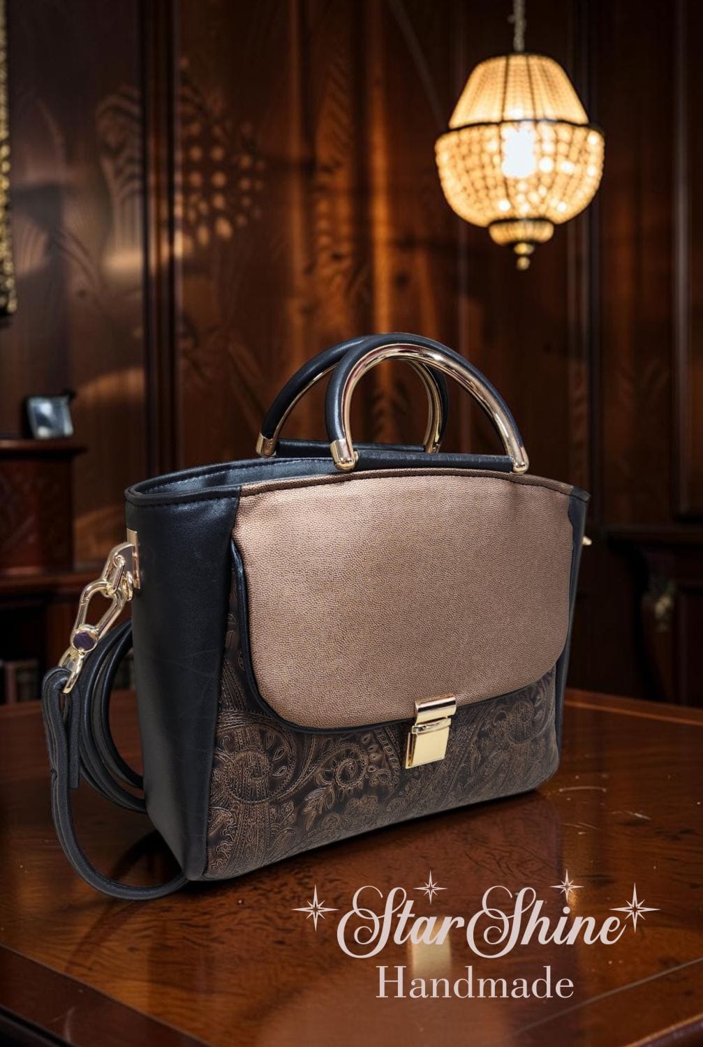 Sandra's Custom Ruby Satchel. Front/Side View.