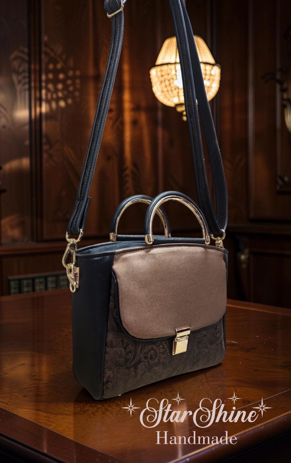 Sandra's Custom Ruby Satchel. Front/Side View.