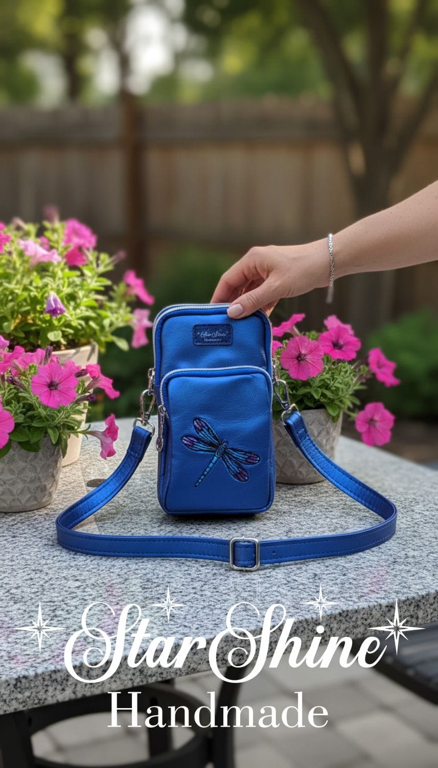 Dragonfly Triple-Zip Crossbody. Front View.