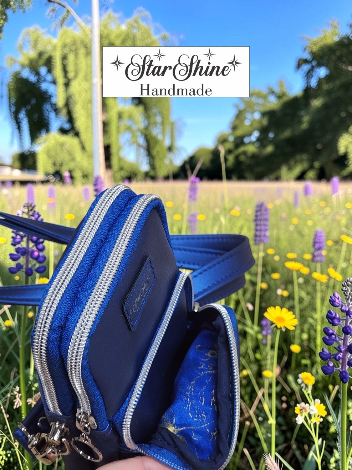 Dragonfly Triple-Zip Crossbody. Top View.