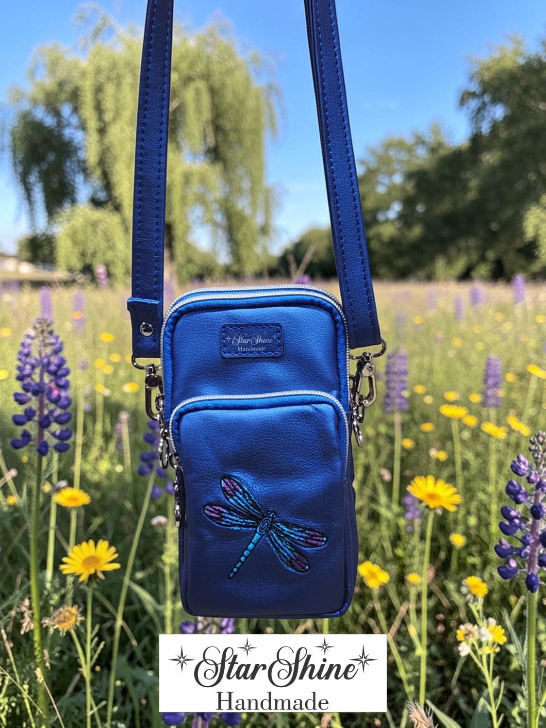 Dragonfly Triple-Zip Crossbody. Front View.